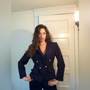 90’s Ann Taylor Navy Blue Fashion Blazer with Gold button Finish